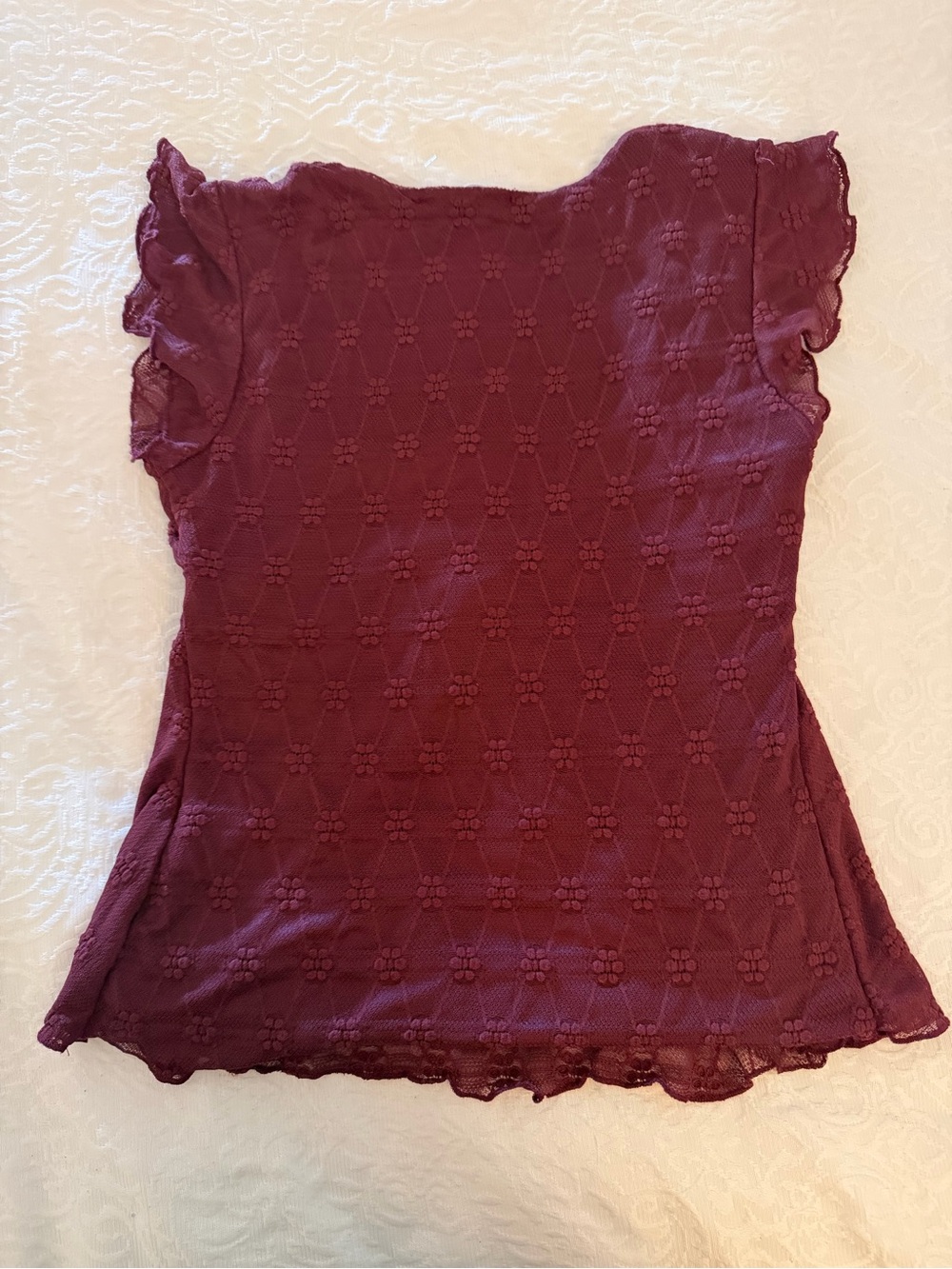 Burgundy Lace-Texture Women's Tie-Front Top - Picture 2 of 6